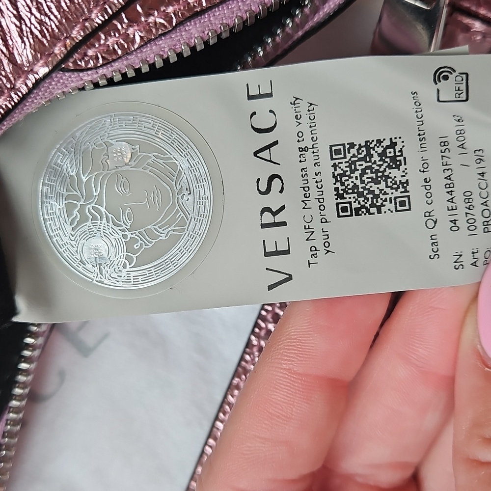 NWT $1850 Versace x Dua Lipa Pink Metallic Leather Bag Silver Medusa - Picture 10 of 14